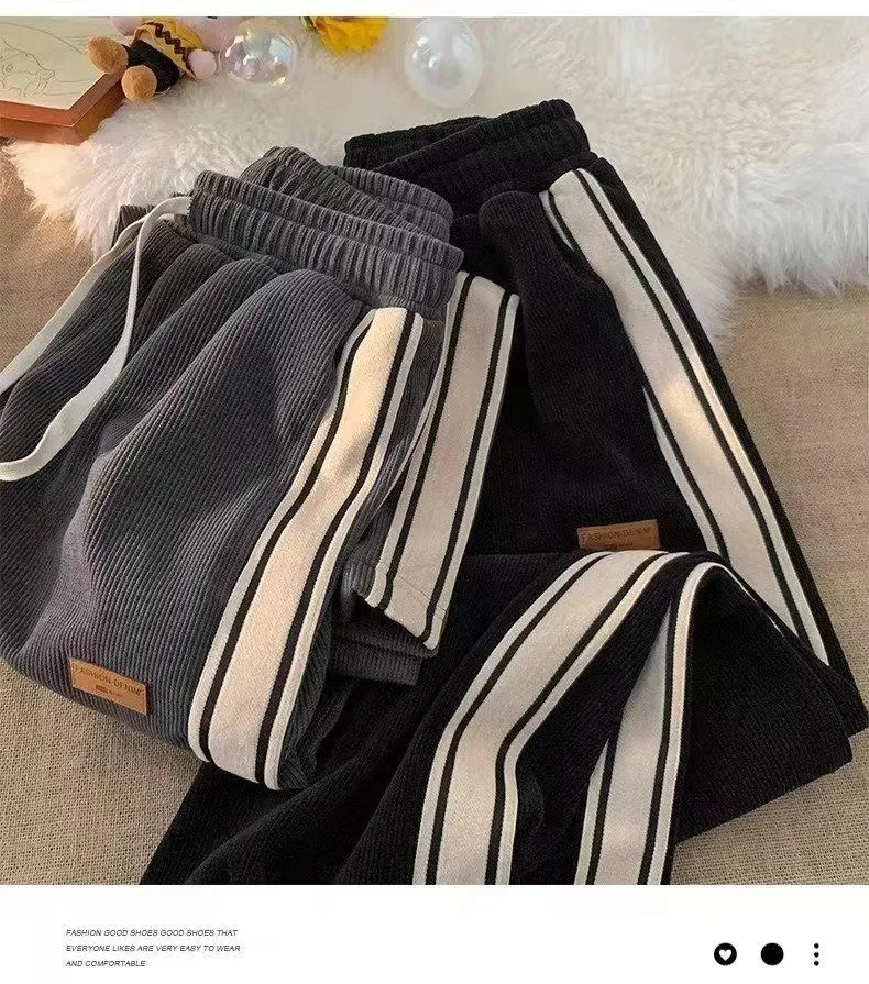 Men's Corduroy Pants Spring Autumn Casual Loose Fit Straight Wide Leg Trousers Fashionable Sports Pants for Boys and Young Men showcase 7