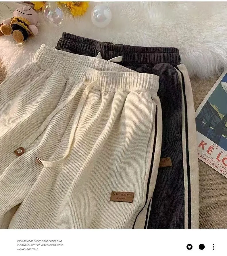 Men's Corduroy Pants Spring Autumn Casual Loose Fit Straight Wide Leg Trousers Fashionable Sports Pants for Boys and Young Men showcase 15