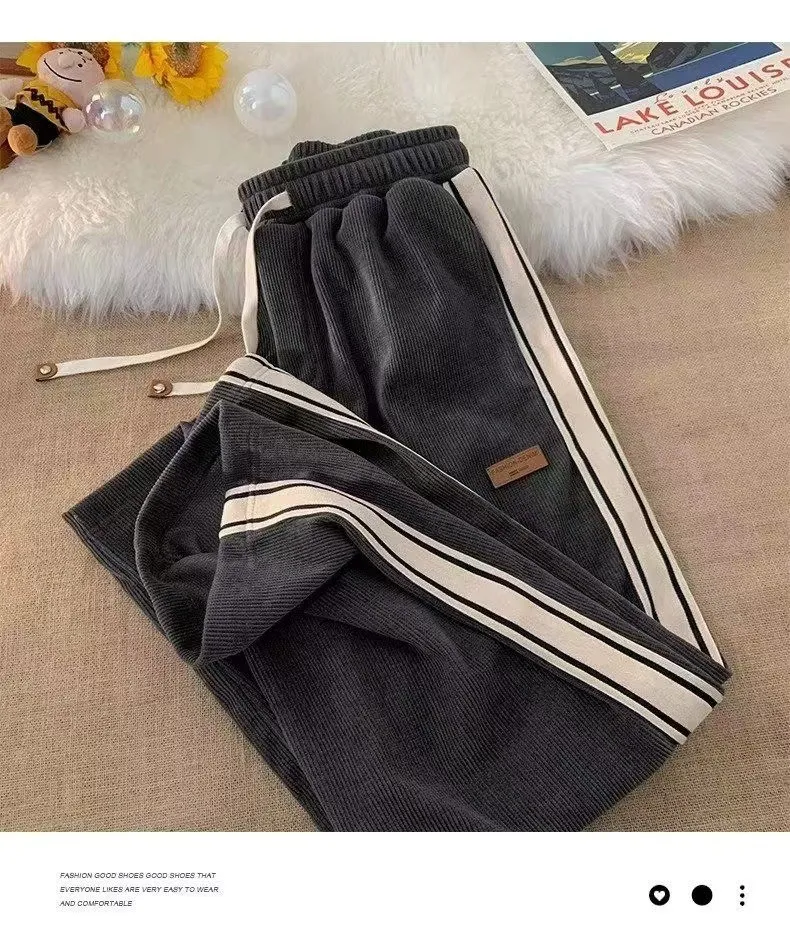 Men's Corduroy Pants Spring Autumn Casual Loose Fit Straight Wide Leg Trousers Fashionable Sports Pants for Boys and Young Men showcase 11