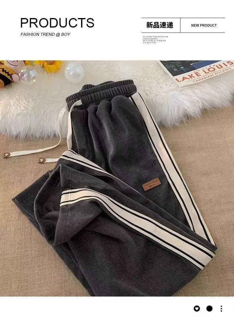 Men's Corduroy Pants Spring Autumn Casual Loose Fit Straight Wide Leg Trousers Fashionable Sports Pants for Boys and Young Men showcase 10