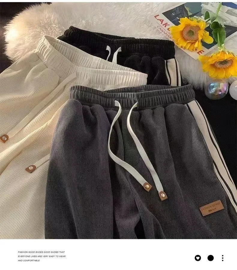 Men's Corduroy Pants Spring Autumn Casual Loose Fit Straight Wide Leg Trousers Fashionable Sports Pants for Boys and Young Men showcase 18