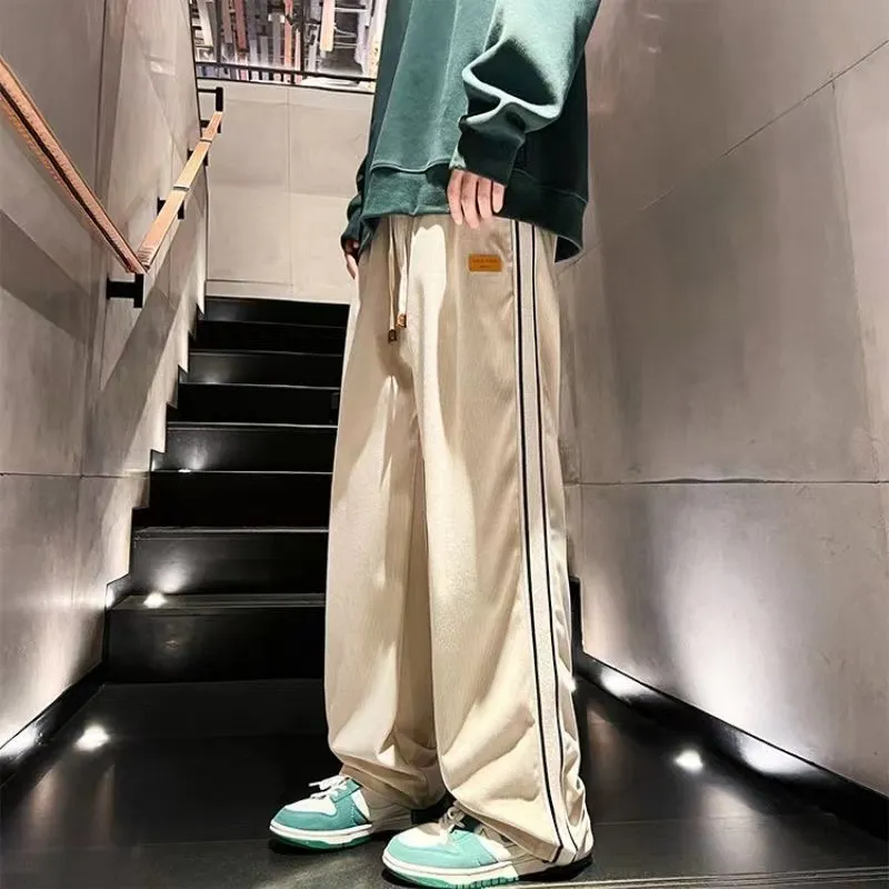 Men's Corduroy Pants Spring Autumn Casual Loose Fit Straight Wide Leg Trousers Fashionable Sports Pants for Boys and Young Men thumbnail 2