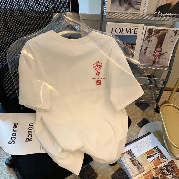 Men's Crewneck T-Shirt - Fashionable Pure White Tee with Retro Print - Casual All-Match Top for Teenagers and Couples thumbnail 7