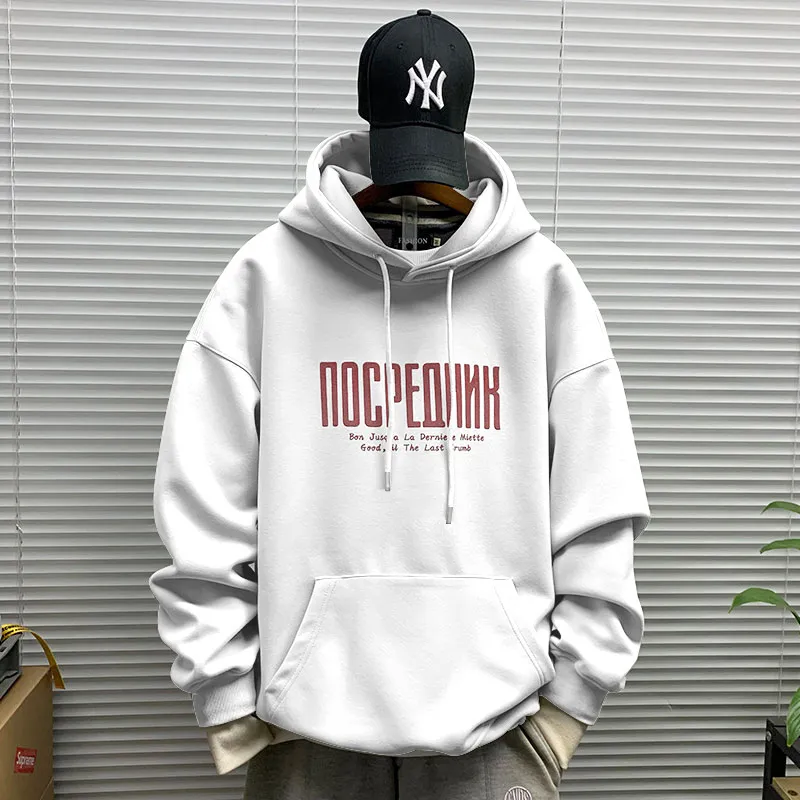 Men's Hooded Sweatshirt Fleece Lined Thickened Pullover Yu Wenle Style Loose Fit Trendy All-Match Top for Casual Wear showcase 9