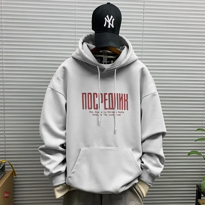 Men's Hooded Sweatshirt Fleece Lined Thickened Pullover Yu Wenle Style Loose Fit Trendy All-Match Top for Casual Wear showcase 14
