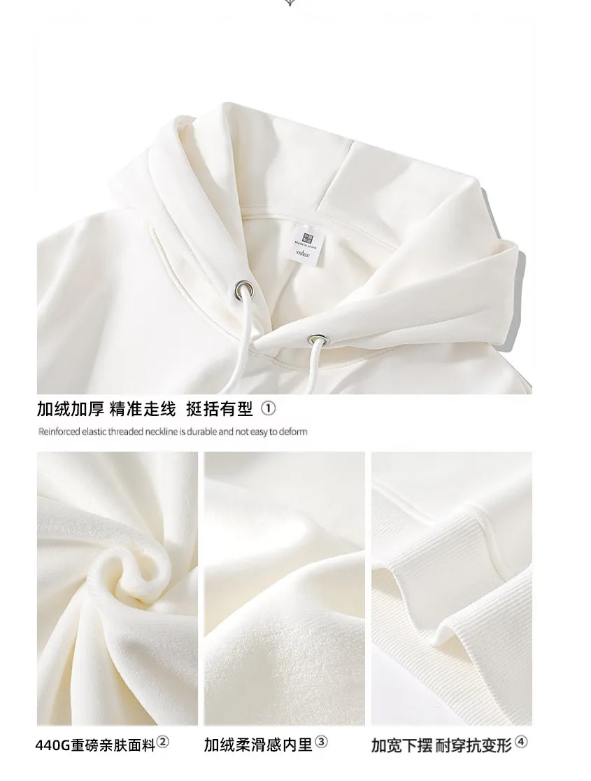 Men's Hooded Sweatshirt Fleece Lined Thickened Pullover Yu Wenle Style Loose Fit Trendy All-Match Top for Casual Wear showcase 6