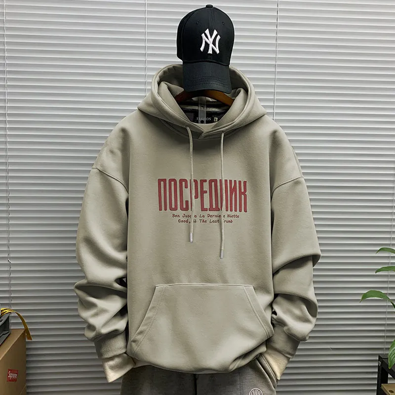 Men's Hooded Sweatshirt Fleece Lined Thickened Pullover Yu Wenle Style Loose Fit Trendy All-Match Top for Casual Wear showcase 19