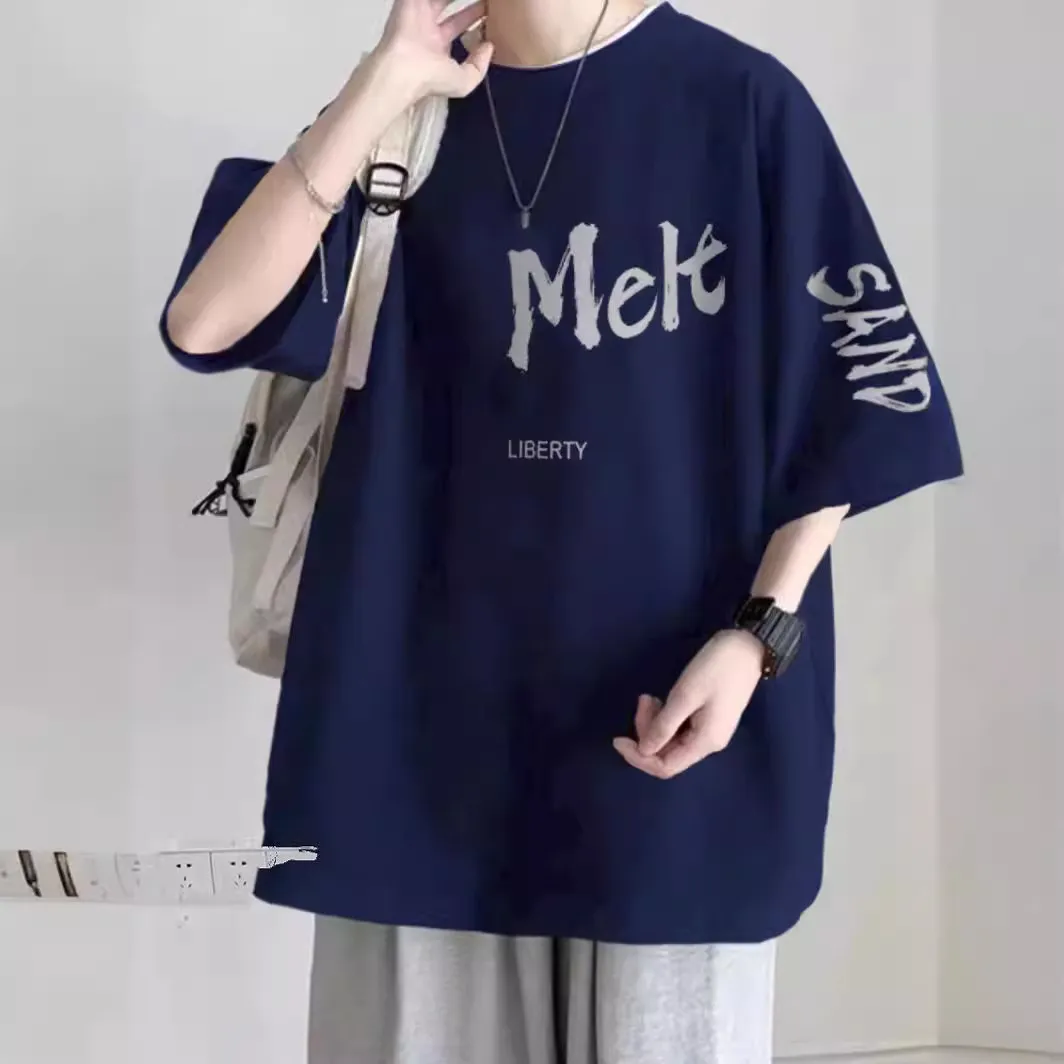 Men's Plus Size Cotton T-Shirt - Heavyweight, Loose Fit, Short Sleeve Summer Fashion Tee for Big and Tall Men (100kg-150kg) thumbnail 2