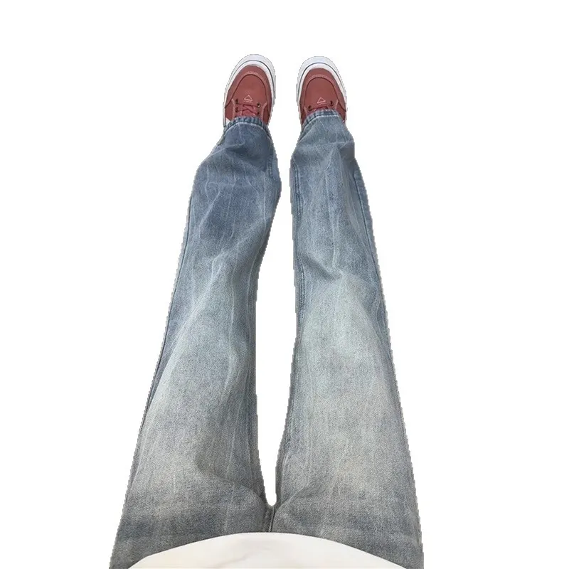 Men's Lightning Bamboo Pattern Jeans Straight Leg Loose Fit American High Street Style Versatile Retro Bootcut Denim Pants Trendy Fashion thumbnail 5