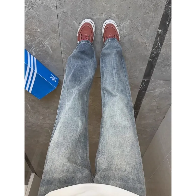 Men's Lightning Bamboo Pattern Jeans Straight Leg Loose Fit American High Street Style Versatile Retro Bootcut Denim Pants Trendy Fashion showcase 6