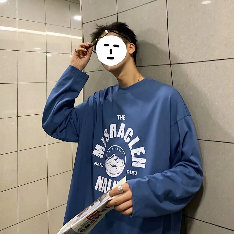 Men's Long Sleeve T-Shirt Autumn Fashion Trendy Brand Hong Kong Style Loose Fit All-Match Pullover Sweater for Spring/Fall thumbnail 3
