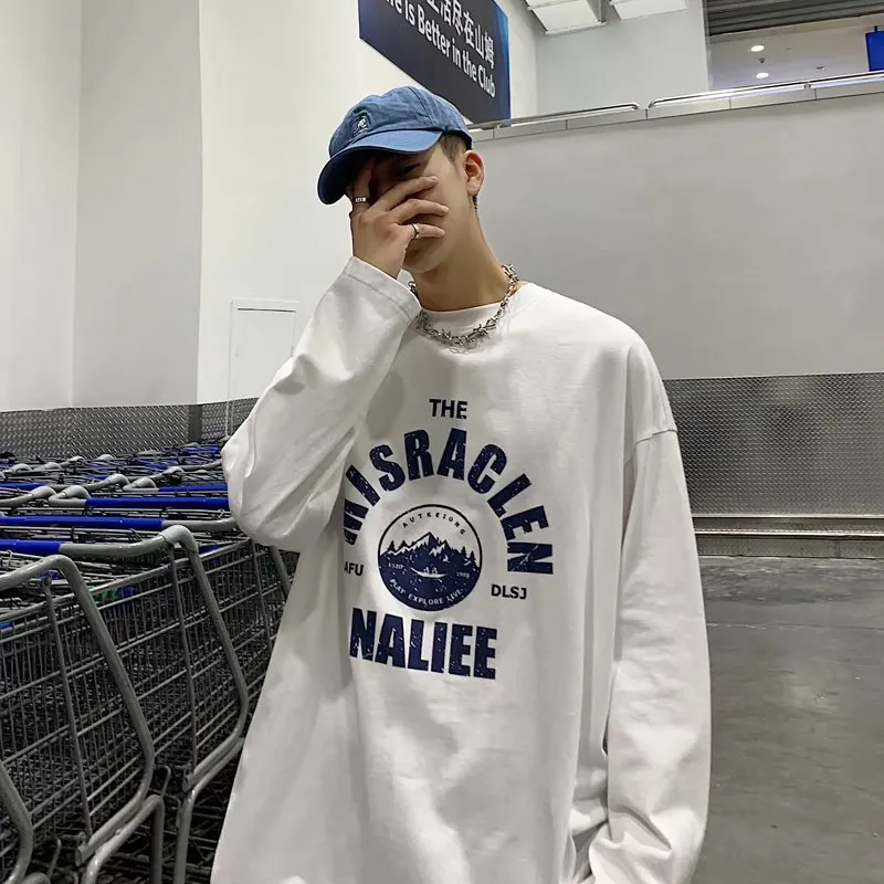 Men's Long Sleeve T-Shirt Autumn Fashion Trendy Brand Hong Kong Style Loose Fit All-Match Pullover Sweater for Spring/Fall thumbnail 9