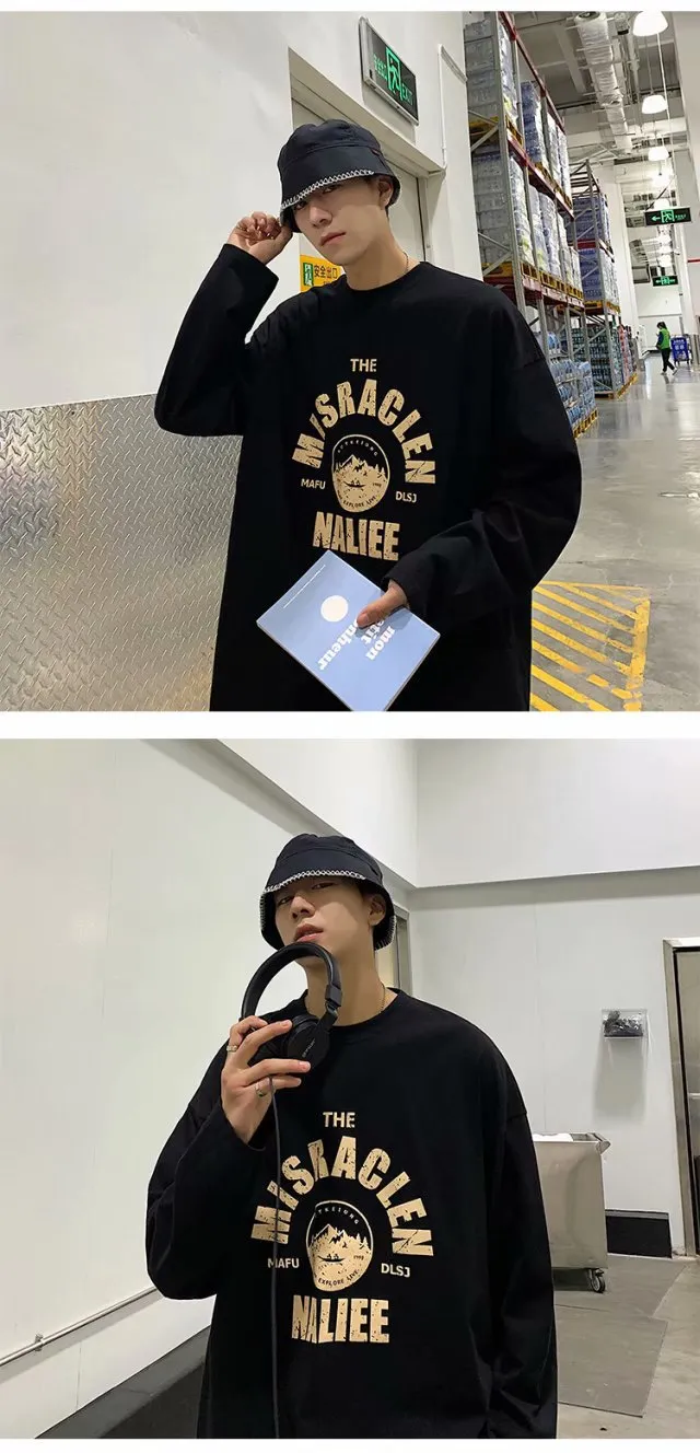Men's Long Sleeve T-Shirt Autumn Fashion Trendy Brand Hong Kong Style Loose Fit All-Match Pullover Sweater for Spring/Fall showcase 12