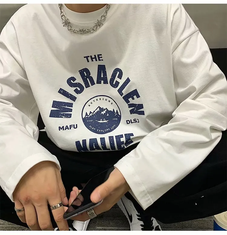 Men's Long Sleeve T-Shirt Autumn Fashion Trendy Brand Hong Kong Style Loose Fit All-Match Pullover Sweater for Spring/Fall showcase 11