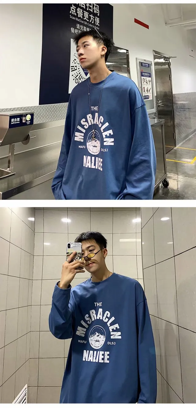 Men's Long Sleeve T-Shirt Autumn Fashion Trendy Brand Hong Kong Style Loose Fit All-Match Pullover Sweater for Spring/Fall showcase 10