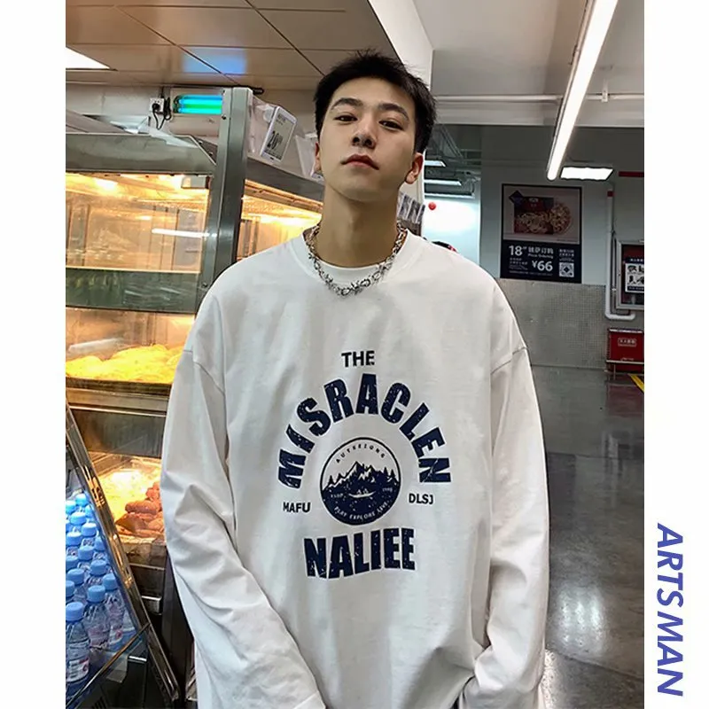 Men's Long Sleeve T-Shirt Autumn Fashion Trendy Brand Hong Kong Style Loose Fit All-Match Pullover Sweater for Spring/Fall showcase 6