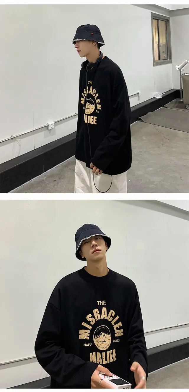 Men's Long Sleeve T-Shirt Autumn Fashion Trendy Brand Hong Kong Style Loose Fit All-Match Pullover Sweater for Spring/Fall showcase 5