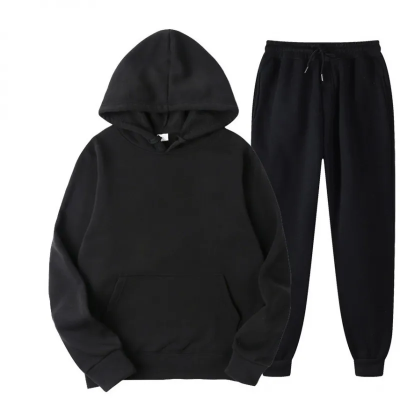 Men's Two-Piece Tracksuit Set - Spring/Autumn Solid Color Hoodie and Sweatpants - Casual Fashion Sportswear for Men thumbnail 1