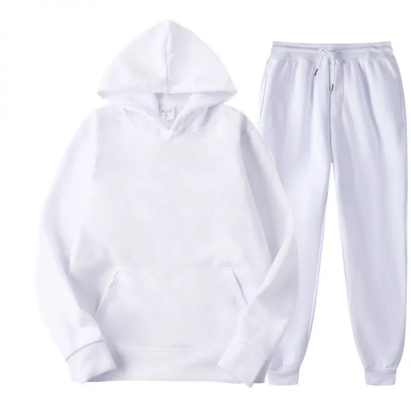 Men's Two-Piece Tracksuit Set - Spring/Autumn Solid Color Hoodie and Sweatpants - Casual Fashion Sportswear for Men thumbnail 7