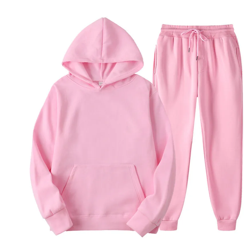 Men's Two-Piece Tracksuit Set - Spring/Autumn Solid Color Hoodie and Sweatpants - Casual Fashion Sportswear for Men showcase 7