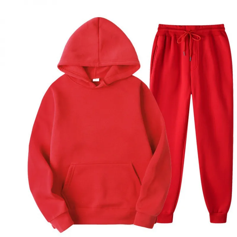 Men's Two-Piece Tracksuit Set - Spring/Autumn Solid Color Hoodie and Sweatpants - Casual Fashion Sportswear for Men thumbnail 10