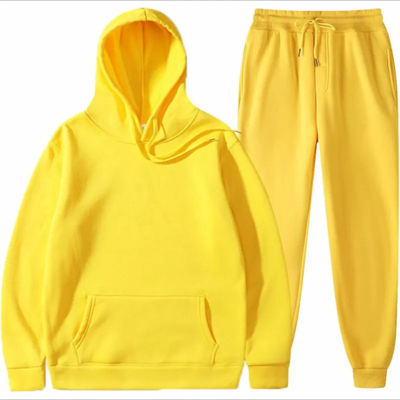 Men's Two-Piece Tracksuit Set - Spring/Autumn Solid Color Hoodie and Sweatpants - Casual Fashion Sportswear for Men showcase 10