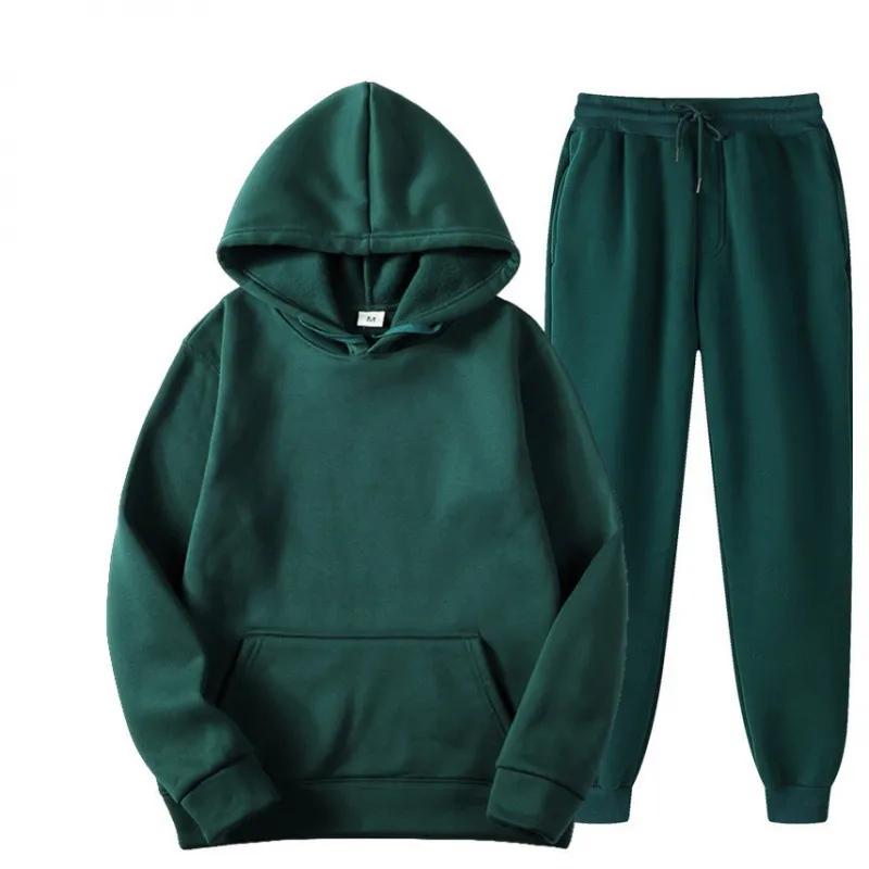 Men's Two-Piece Tracksuit Set - Spring/Autumn Solid Color Hoodie and Sweatpants - Casual Fashion Sportswear for Men thumbnail 4