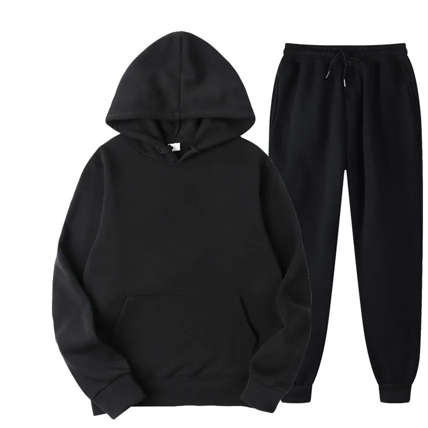 Men's Two-Piece Tracksuit Set - Spring/Autumn Solid Color Hoodie and Sweatpants - Casual Fashion Sportswear for Men showcase 16