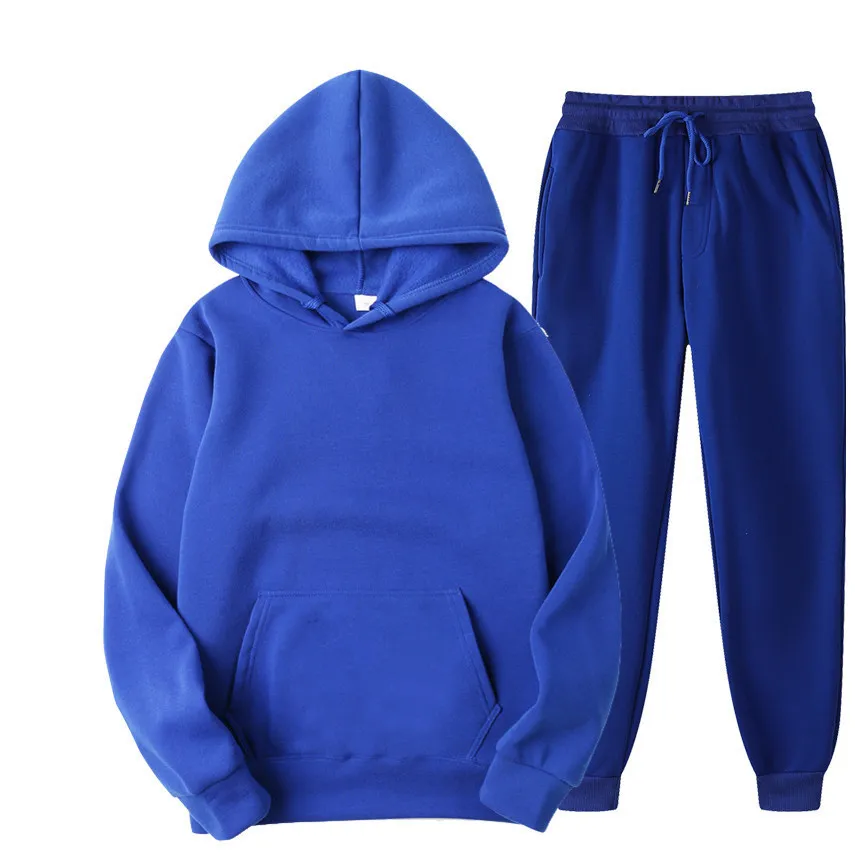 Men's Two-Piece Tracksuit Set - Spring/Autumn Solid Color Hoodie and Sweatpants - Casual Fashion Sportswear for Men showcase 11