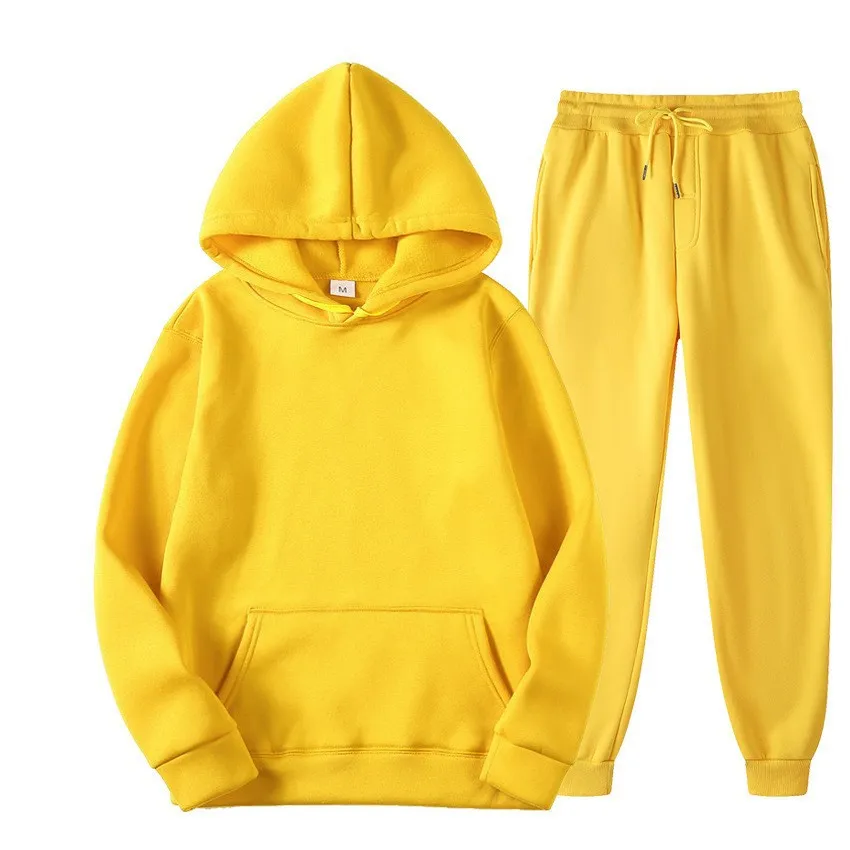 Men's Two-Piece Tracksuit Set - Spring/Autumn Solid Color Hoodie and Sweatpants - Casual Fashion Sportswear for Men thumbnail 6