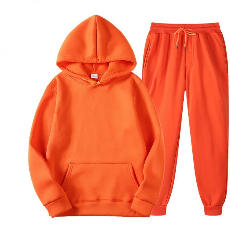 Men's Two-Piece Tracksuit Set - Spring/Autumn Solid Color Hoodie and Sweatpants - Casual Fashion Sportswear for Men thumbnail 3
