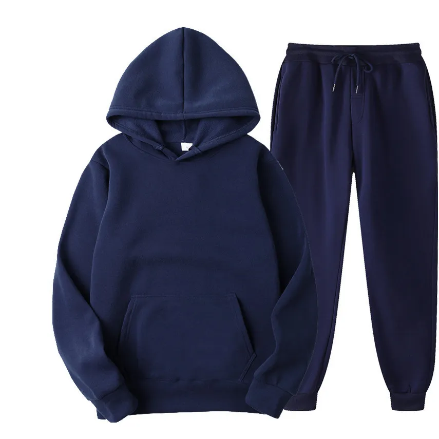 Men's Two-Piece Tracksuit Set - Spring/Autumn Solid Color Hoodie and Sweatpants - Casual Fashion Sportswear for Men showcase 8