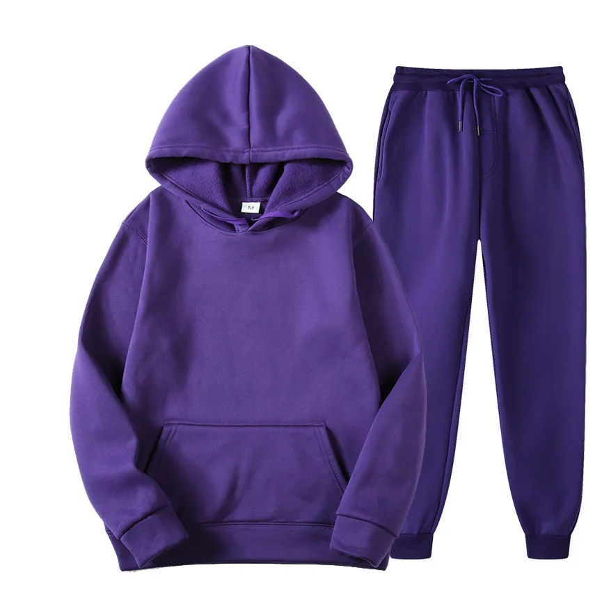 Men's Two-Piece Tracksuit Set - Spring/Autumn Solid Color Hoodie and Sweatpants - Casual Fashion Sportswear for Men showcase 6