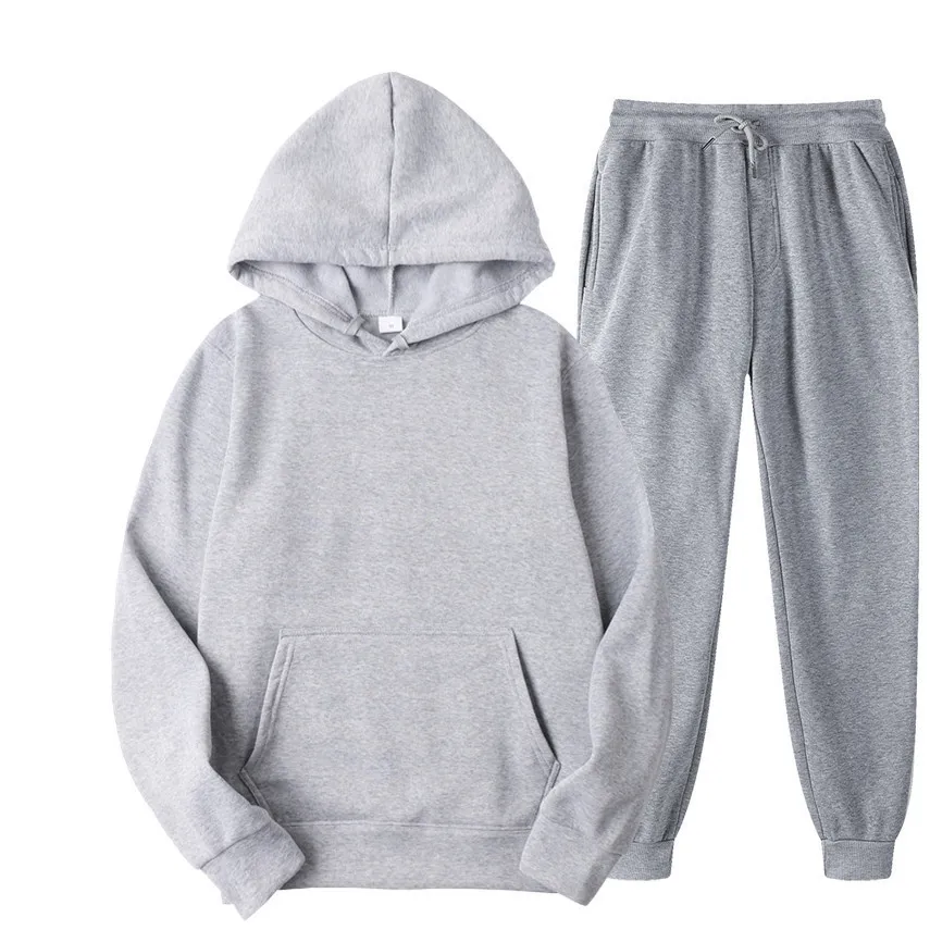 Men's Two-Piece Tracksuit Set - Spring/Autumn Solid Color Hoodie and Sweatpants - Casual Fashion Sportswear for Men showcase 5