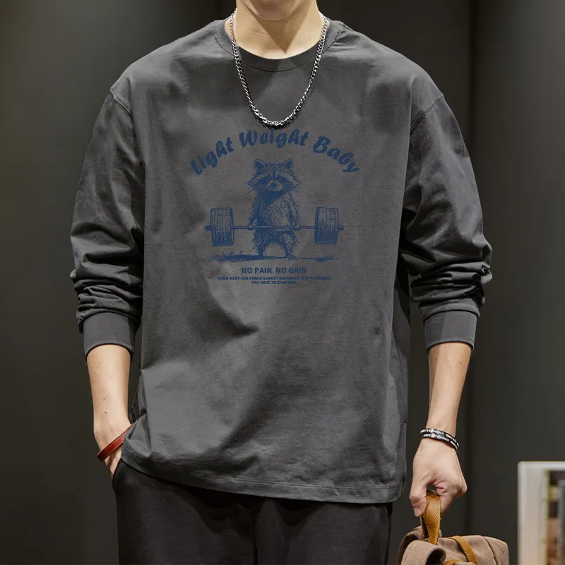 Men's Long Sleeve T-Shirt American Autumn Pure Cotton Inner Wear Trendy Versatile Bottoming Shirt Oversized Casual Top thumbnail 1