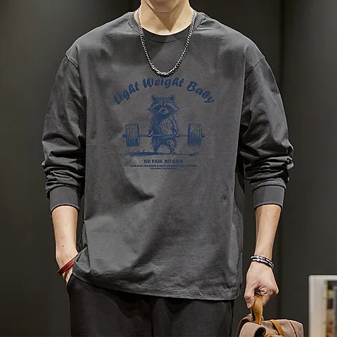 Men's Long Sleeve T-Shirt American Autumn Pure Cotton Inner Wear Trendy Versatile Bottoming Shirt Oversized Casual Top