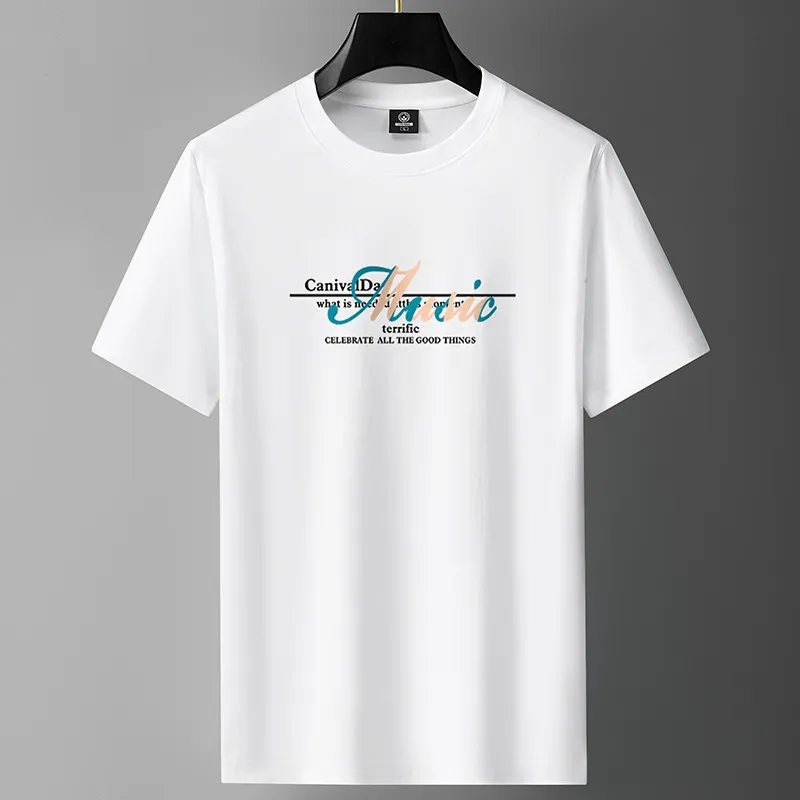 Men's Heavy Cotton Short Sleeve T-Shirt - Summer Loose Fit Round Neck Fashion Tee - Trendy Long-Staple Cotton Half Sleeve Top thumbnail 2