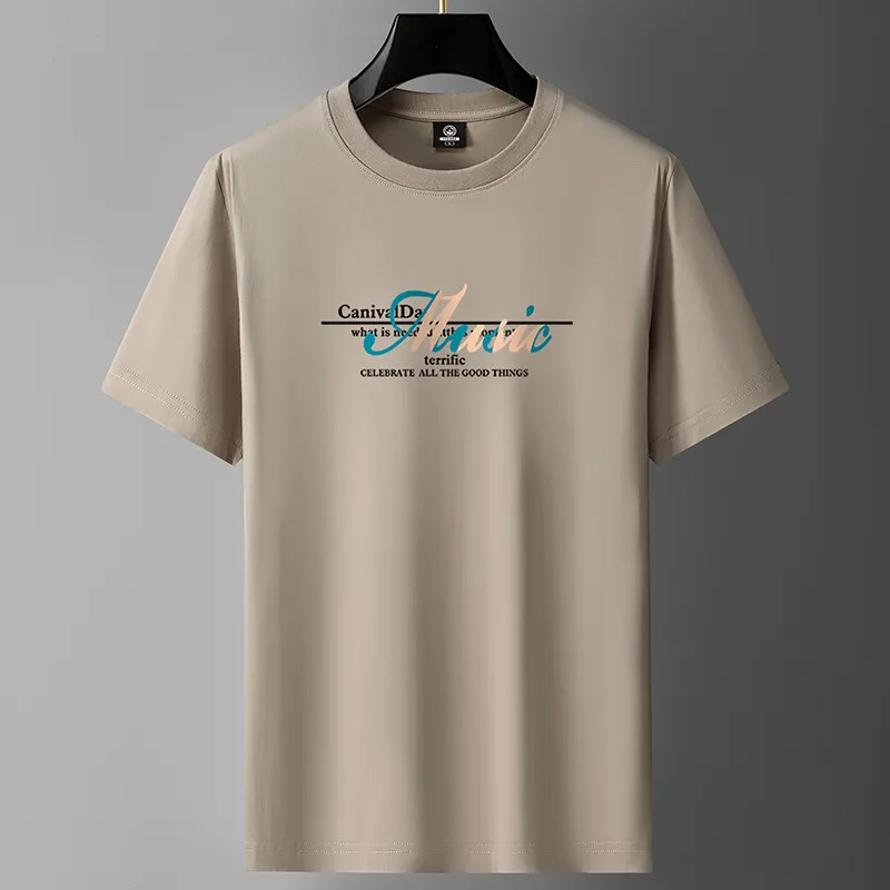 Men's Heavy Cotton Short Sleeve T-Shirt - Summer Loose Fit Round Neck Fashion Tee - Trendy Long-Staple Cotton Half Sleeve Top thumbnail 1