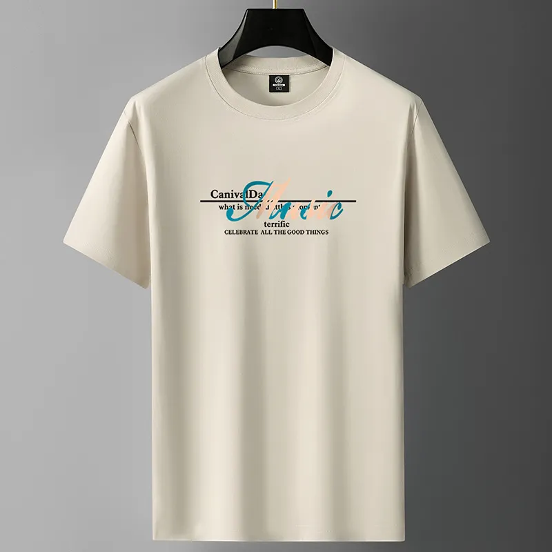 Men's Heavy Cotton Short Sleeve T-Shirt - Summer Loose Fit Round Neck Fashion Tee - Trendy Long-Staple Cotton Half Sleeve Top thumbnail 8