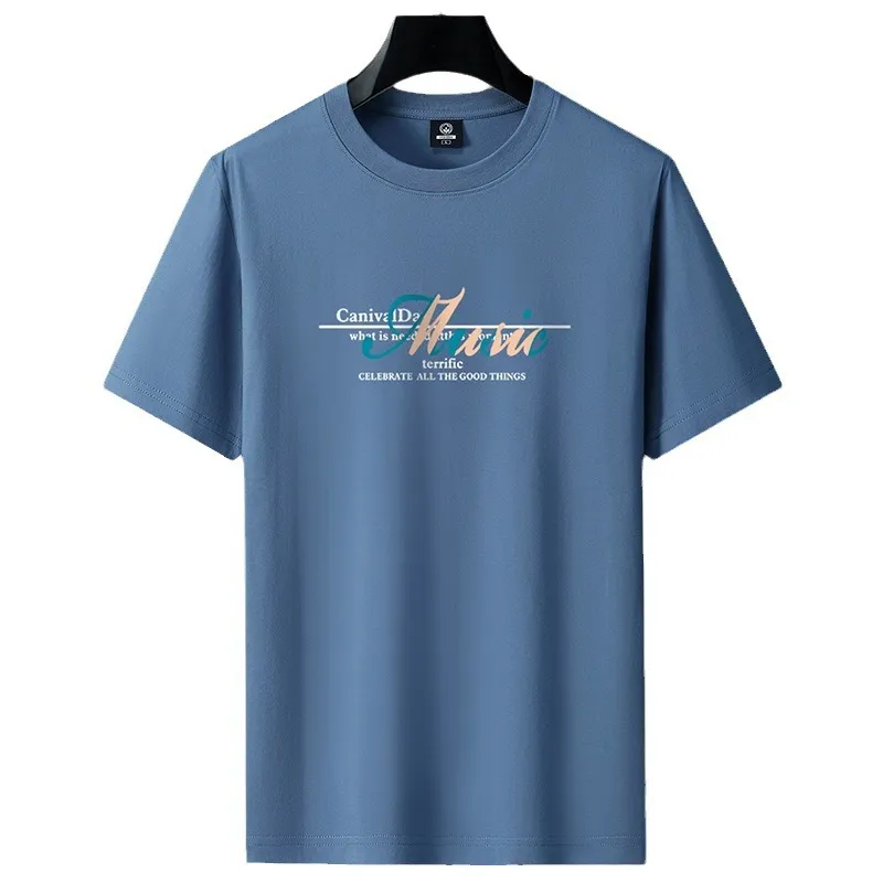 Men's Heavy Cotton Short Sleeve T-Shirt - Summer Loose Fit Round Neck Fashion Tee - Trendy Long-Staple Cotton Half Sleeve Top thumbnail 5