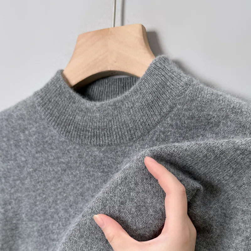 Men's Slim Fit Knitted Pullover Sweater, Casual Solid Color Semi-High Collar Basic Shirt for Young and Middle-Aged Men, Available in 9 Colors thumbnail 1