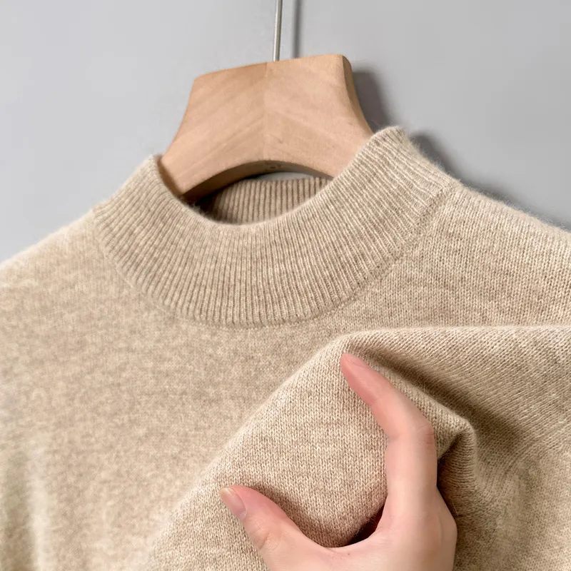 Men's Slim Fit Knitted Pullover Sweater, Casual Solid Color Semi-High Collar Basic Shirt for Young and Middle-Aged Men, Available in 9 Colors thumbnail 2