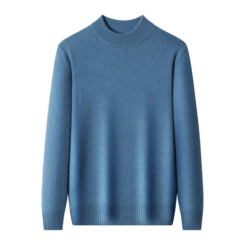 Men's Slim Fit Knitted Pullover Sweater, Casual Solid Color Semi-High Collar Basic Shirt for Young and Middle-Aged Men, Available in 9 Colors thumbnail 5