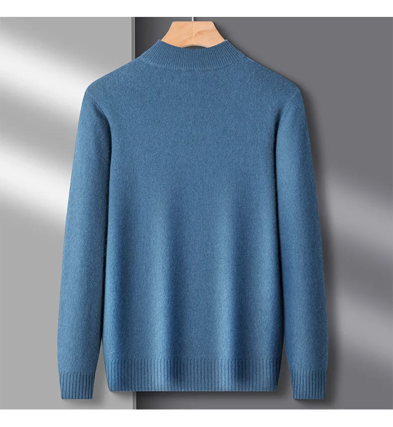 Men's Slim Fit Knitted Pullover Sweater, Casual Solid Color Semi-High Collar Basic Shirt for Young and Middle-Aged Men, Available in 9 Colors showcase 18
