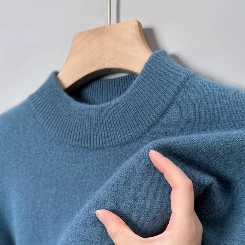 Men's Slim Fit Knitted Pullover Sweater, Casual Solid Color Semi-High Collar Basic Shirt for Young and Middle-Aged Men, Available in 9 Colors thumbnail 10