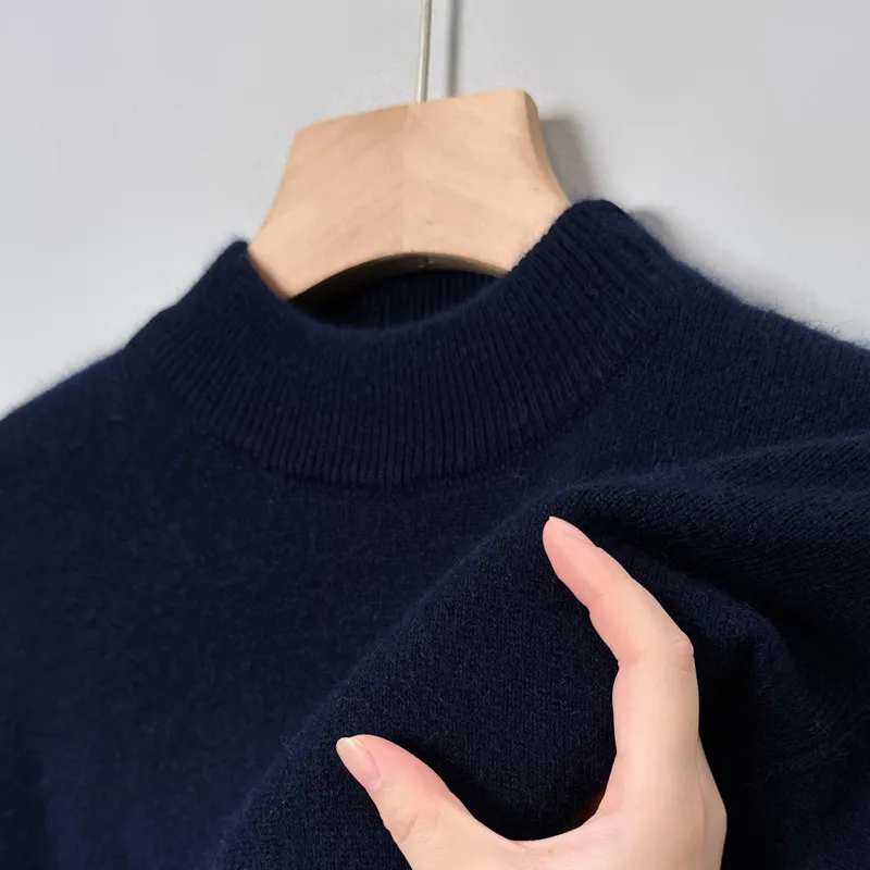 Men's Slim Fit Knitted Pullover Sweater, Casual Solid Color Semi-High Collar Basic Shirt for Young and Middle-Aged Men, Available in 9 Colors thumbnail 4