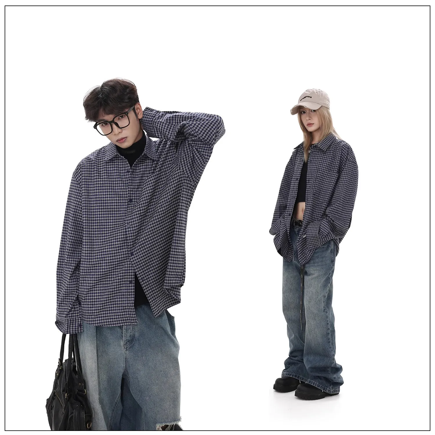 Men's & Women's Retro Plaid Long Sleeve Shirt - Casual Trendy Loose Fit Button Down Shirt - High-End All-Match American Style thumbnail 1