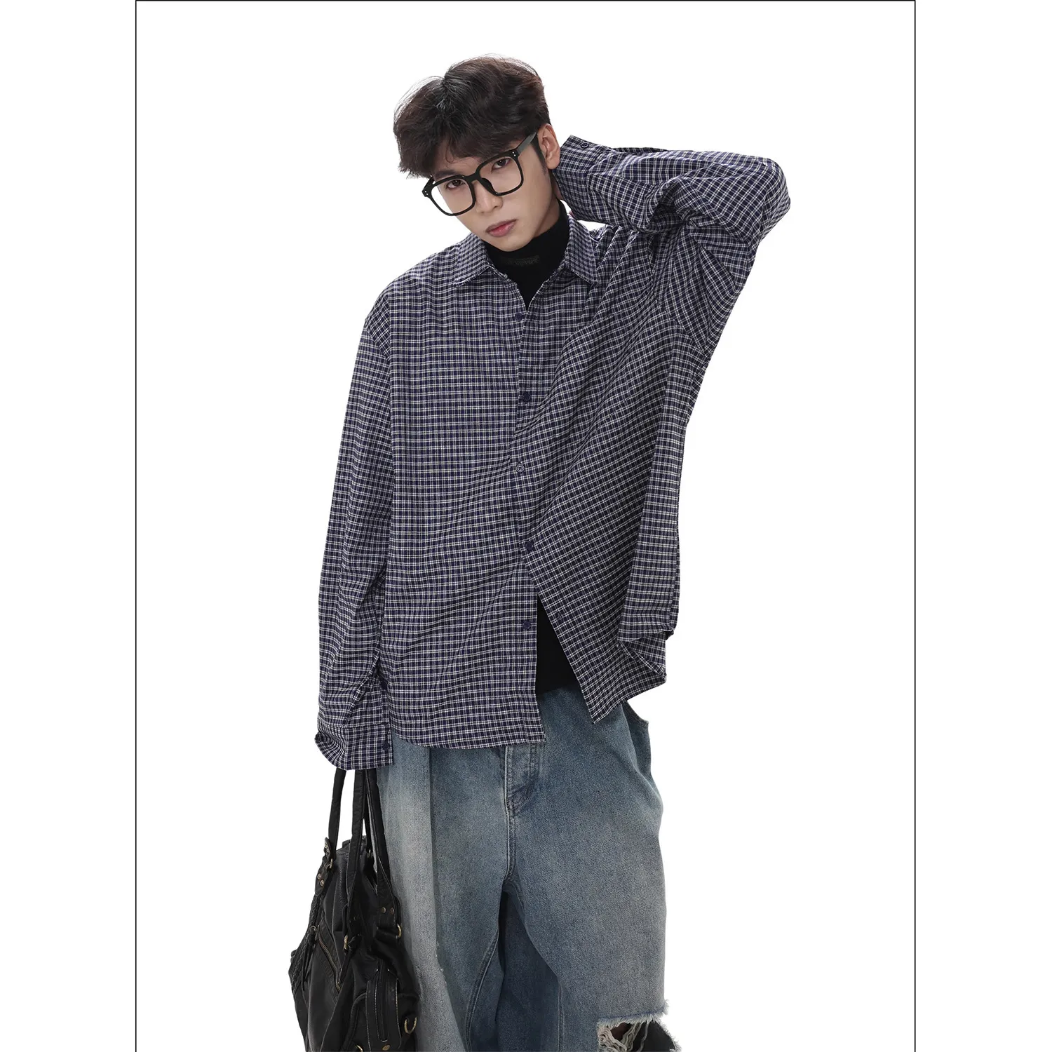 Men's & Women's Retro Plaid Long Sleeve Shirt - Casual Trendy Loose Fit Button Down Shirt - High-End All-Match American Style thumbnail 4