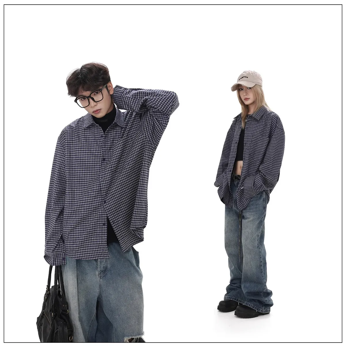 Men's & Women's Retro Plaid Long Sleeve Shirt - Casual Trendy Loose Fit Button Down Shirt - High-End All-Match American Style showcase 2