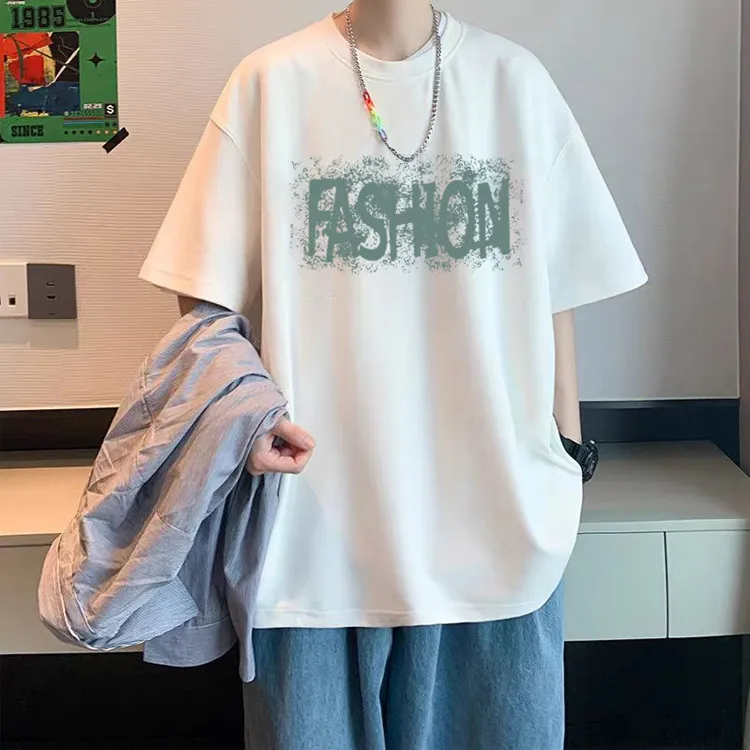 Men's Short Sleeve Cotton T-Shirt - Hong Kong Style Trendy Fashion Summer Top - Loose Fit Casual Tee for Teenagers & Young Adults - New Arrival 2025 thumbnail 1